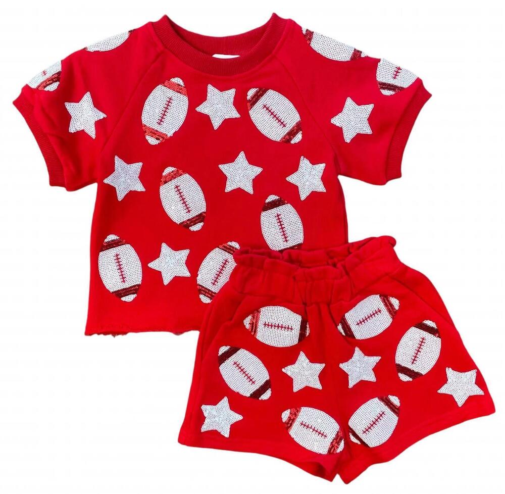 NEW BELLE CHER girls football short set in red/white